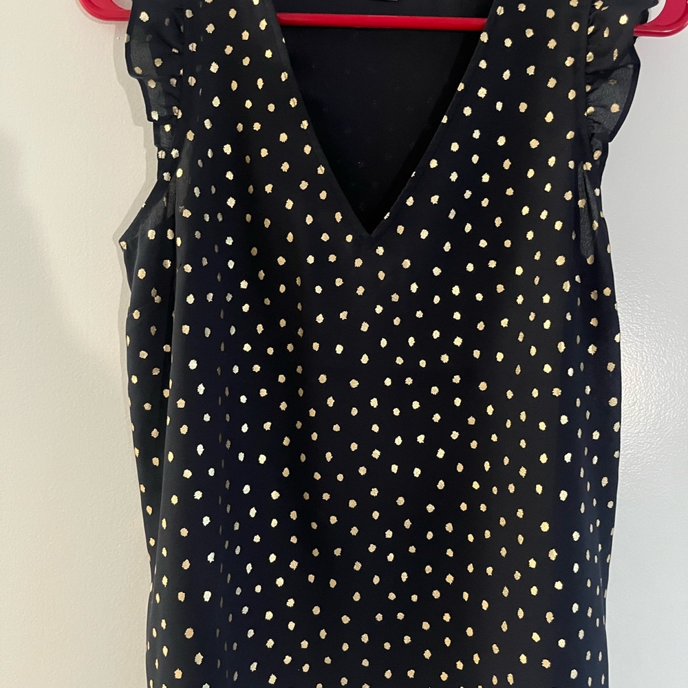 Black Sleeveless Top with Gold Polka Dots
